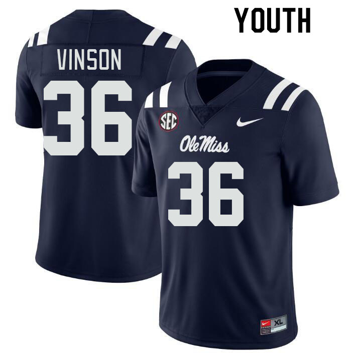 Youth #36 Rayf Vinson Ole Miss Rebels College Football Jerseyes Stitched Sale-Navy